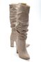 4807 Beige Suede Pointed Toe Bellows Chunky Heel Women's Casual Boots - 4