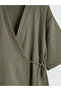 Khaki Double Breasted Collar Textured Women's Kimono - 7