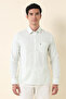 Mens Green Vertical Striped Twill Tailored Fit Cotton Shirt - 3