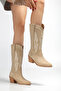 Beige Skin Cream Genuine Suede Stone Studded Perforated Summer Western Cowboy Boots - 6