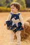 Bear Embroidered Tulle Bow Detailed Baby Girl 2-Piece Salopet Set - Dark Blue - 2
