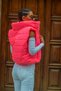 Pink Stand Collar Short Puffer Vest with Elastic Waist and Pockets - 8