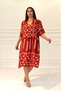 Brick Color V-Neck Patterned Midi Dress with Pockets - 2