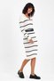 White Striped V-Neck Belted Knee-Length Knitwear Dress - 6