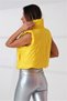 Yellow Stand Collar Short Puffer Vest with Elastic Waist Pockets - 5