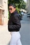 Black Stand Collar Waterproof Short Puffer Jacket - 5