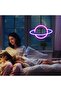 مجموعة لافتات نيون LED مكونة من 4 قطع - 30 × 32 سم أشكال كوكب، سحابة، شفاه، برق - 5