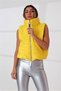 Yellow Stand Collar Short Puffer Vest with Elastic Waist Pockets - 2
