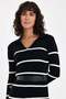 Black Striped V-Neck Belted Knee-Length Knitwear Dress - 4