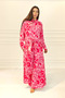 Pink Patterned Stand Collar Sleeve Epaulette Pocket Shirt Trousers Set - 4