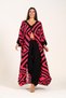 Fuchsia Black Patterned V-Neck Front Slit Pocket Tunic Trousers Double Set - 2