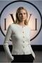 White Crew Neck Ribbed Knit Cardigan with Gold Button Detail - 2