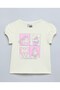 Unicorn Print Top With Crew Neck And Puff Sleeves