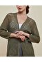 Women's Dark Olive Knitted Shrug With Long Sleeves - 3