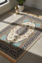Shiny Textured Velvet Prayer Rug - Anatolian Pattern - 03 - Blue