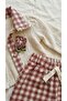 Girl's Burgundy Plaid Patterned Trousers and Seersucker Cardigan Three-Piece Set - 4