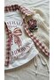 Girl's Burgundy Plaid Patterned Trousers and Seersucker Cardigan Three-Piece Set