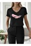 Happiness Printed Women's Oversize V-Neck T-Shirt
