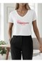 Happiness Printed Women's Oversize V-Neck T-Shirt