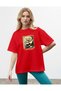 Women's Golt Detailed Rose Graphic Crew Neck Red T-Shirt
