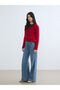 Mg trenden red v-neck self-patterned women's knit cardigan - 2