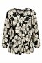 Plus Size Cream Contrast Floral Print Jersey Stretch Fabric Black Crepe Blouse 615820 - 7