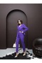 Lina V-Neck Jacket Slim-Leg Trousers Set Purple - 4