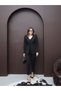 Lina V-Neck Jacket Slim Leg Pants Set Black - 3