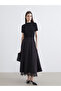 Lcw Modest Black A-Line Skirt with Elastic Waist and Lace Details