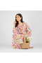 White Multicolor Floral Printed Jalabiya with Embroidered Neckline - 5