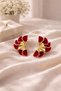 Gold Detailed Fan-Shaped Earrings – White / Burgundy Red / Mink (Taupe) Color Options Available - 3