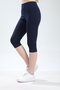 Super Quality Navy Blue Combed 100% Cotton Stretch Fabric Below Knee Capri Leggings High Waist - 5