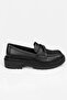 Women's Black Genuine Leather Loafer Shoes 744 - 2