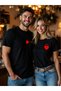 Bicycle 0 Collar Wide Cut Dear Couple Combination Plain Printed Black Tshirt