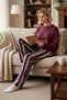 Women's Crew Neck Long Sleeve Standard Fit Striped Knitted Pajama Set Functional - 4