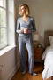 Women's Double-Breasted Collar Long Sleeve Regular Corded Fabric Knitted Pajamas Set Functional Durable Comfortable