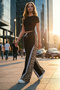 Women's Beige Double Pocket Leopard Patterned Spanish Flare Trousers - 3