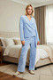 Women's Double-Breasted Collar Wellsoft Winter Knitted Pajama Set V-Neck Standard Sleeve Regular Fit - 5