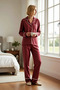 Women's Shirt Collar Long Sleeve Regular Fit Shally Woven Pajama Set Functional Durable