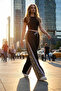 Women's Beige Double Pocket Leopard Patterned Spanish Flare Trousers - 2
