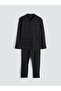 Black Standard Fit Plaid Men's Pajama Set - 5