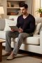 Men's Plus Size V-Neck Standard Sleeve Long Sleeve Knitted Striped Pajama Set Comfortable 100% Cotton - 4