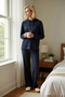 Women's Hooded Low Armhole Relaxed Fit Knitted Pajama Set Long Leg Tube Leg Functional