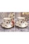 6-Piece Stylishly Designed Porcelain Coffee Cup Set with Gilded Saucers - 2
