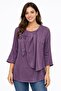 Women’s Elegant Tunic Top with Bow Detail & Layered Front – 3/4 Bell Sleeves, Soft Woven Fabric