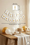 White Gold Gilded Happy Birthday Banner 180 cm Birthday Wall Decoration - 2