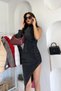 Yan Drape Backless Asymmetrical Glitter Dress - Black Black - 3