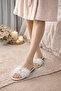 Women's Ecru Buckled Furry Soft Soled House Slippers & Gift & Dowry - 2