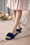 Women's Navy Blue Furry Soft Soled House Slippers & Gift & Dowry - 2