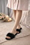 Women's Black Furry Soft Soled House Slippers & Gift & Dowry